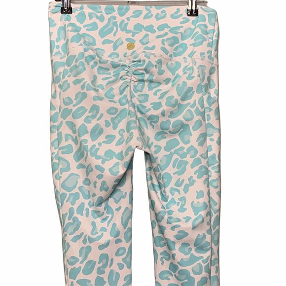 B Fit by Beach‎ Bunny Leopard Blue Leggings 6 Athleisure Sporty SPF 50+ - Picture 5 of 9